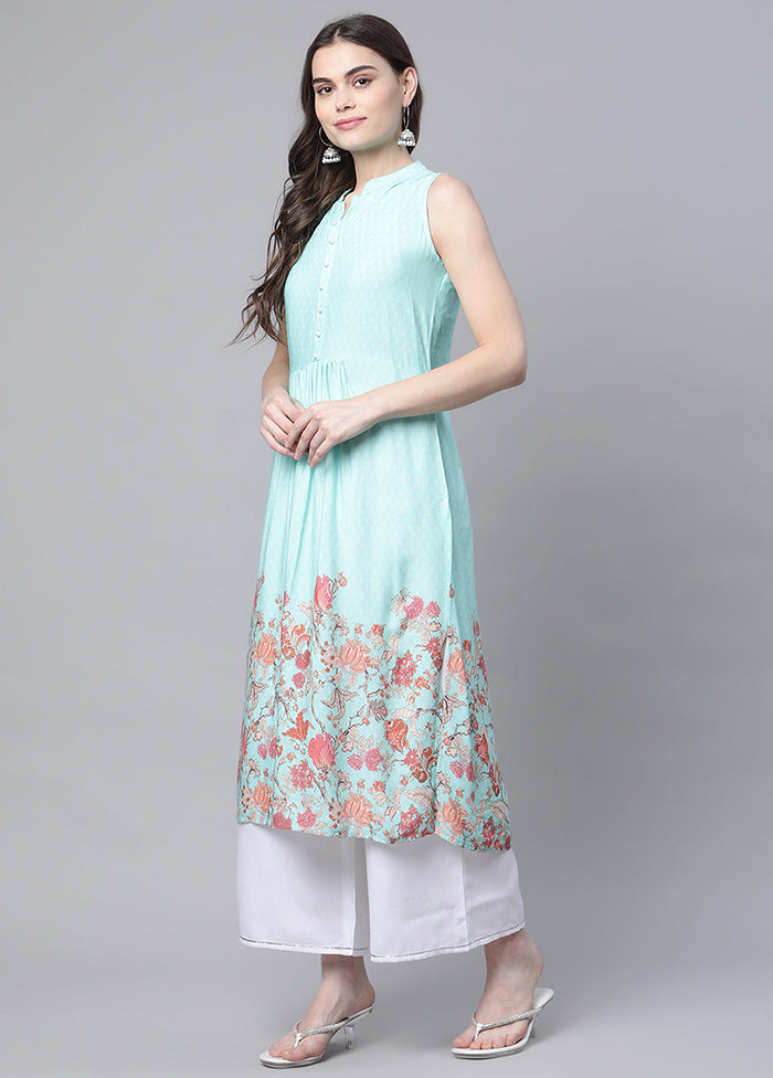 2 Pc Sky Blue Rayon Anarkali Kurti Set VDKSH120428 - Indian Silk House Agencies