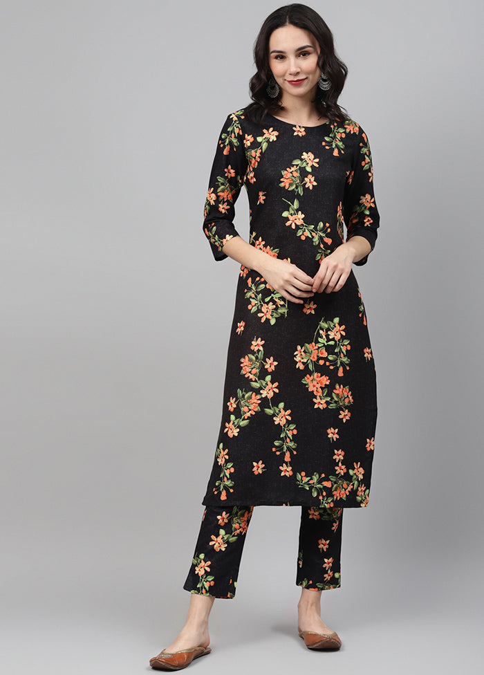 Black Rayon Floral Digital Print Kurti VDKSH12042036 - Indian Silk House Agencies