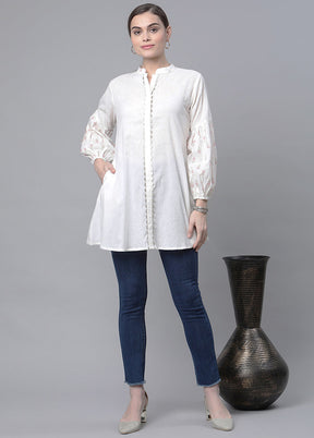 Off White Cotton Solid Tunic VDKSH12042040 - Indian Silk House Agencies