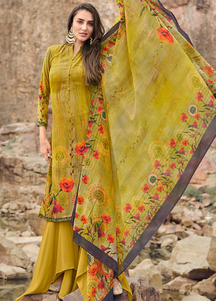 3 Pc Mustard Digital Unstitched Suit Set With Dupatta VDKSH169225 - Indian Silk House Agencies