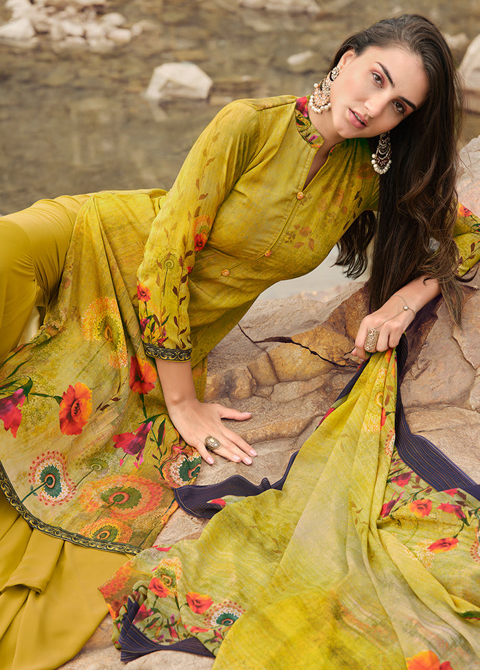 3 Pc Mustard Digital Unstitched Suit Set With Dupatta VDKSH169225 - Indian Silk House Agencies