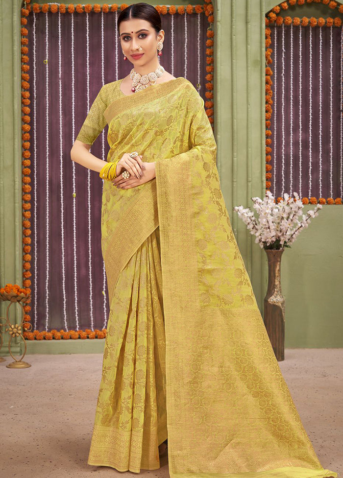 Yellow Spun Silk Saree With Blouse Piece