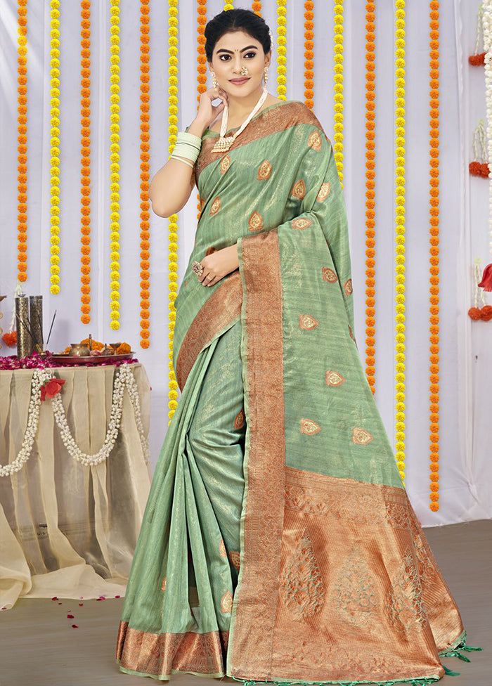 Green Organza Saree With Blouse Piece
