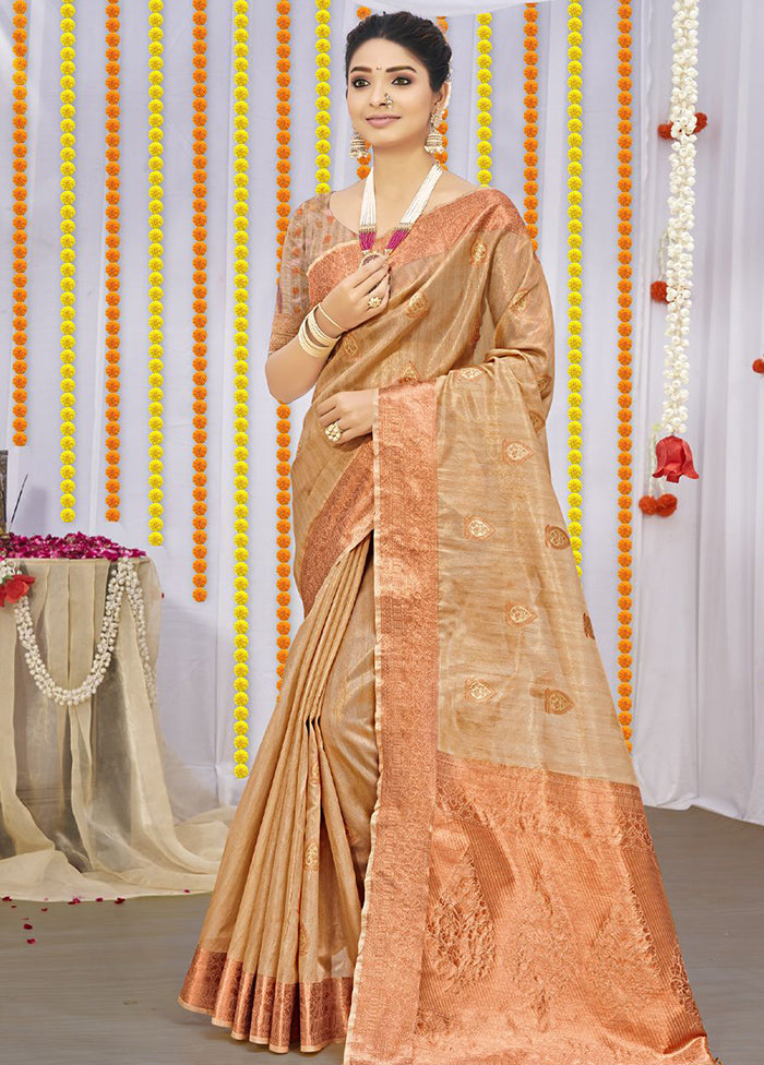 Beige Organza Saree With Blouse Piece