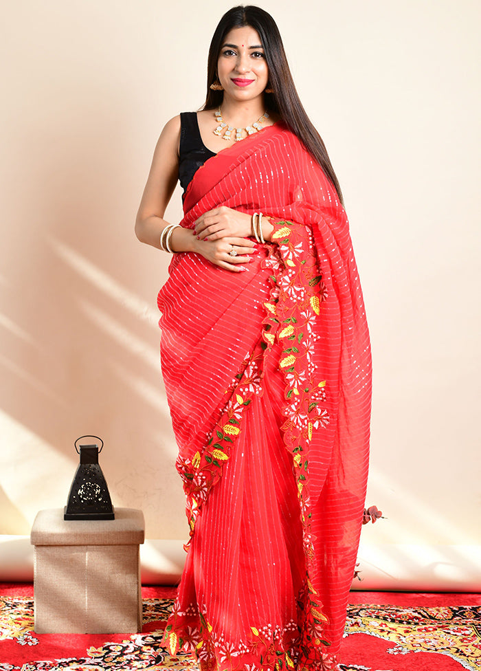Pink Georgette Saree With Blouse Piece