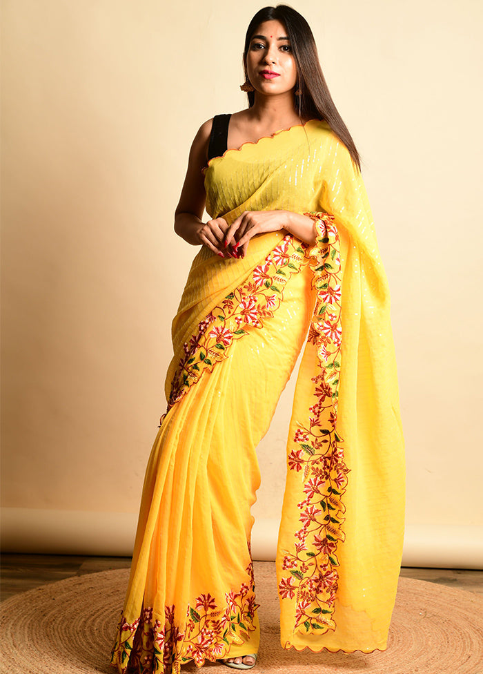 Yellow Georgette Saree With Blouse Piece