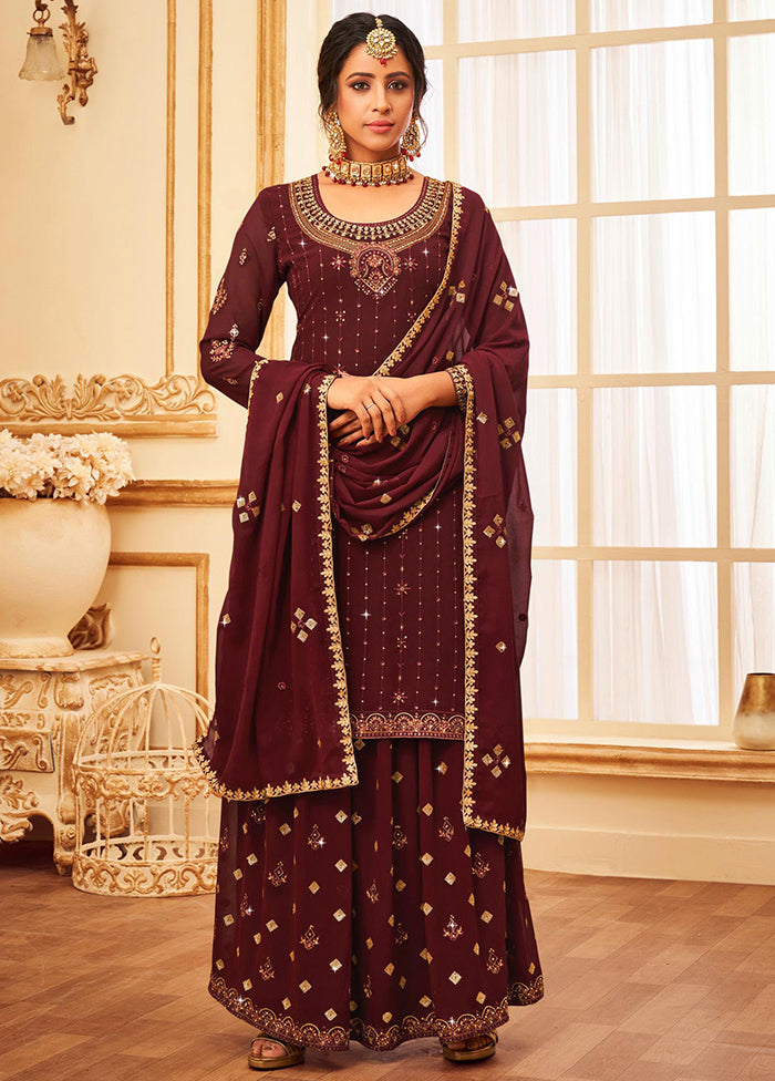 3 Pc Maroon Georgette Suit Set With Dupatta VDKSH810250 - Indian Silk House Agencies