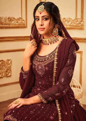 3 Pc Maroon Georgette Suit Set With Dupatta VDKSH810250 - Indian Silk House Agencies