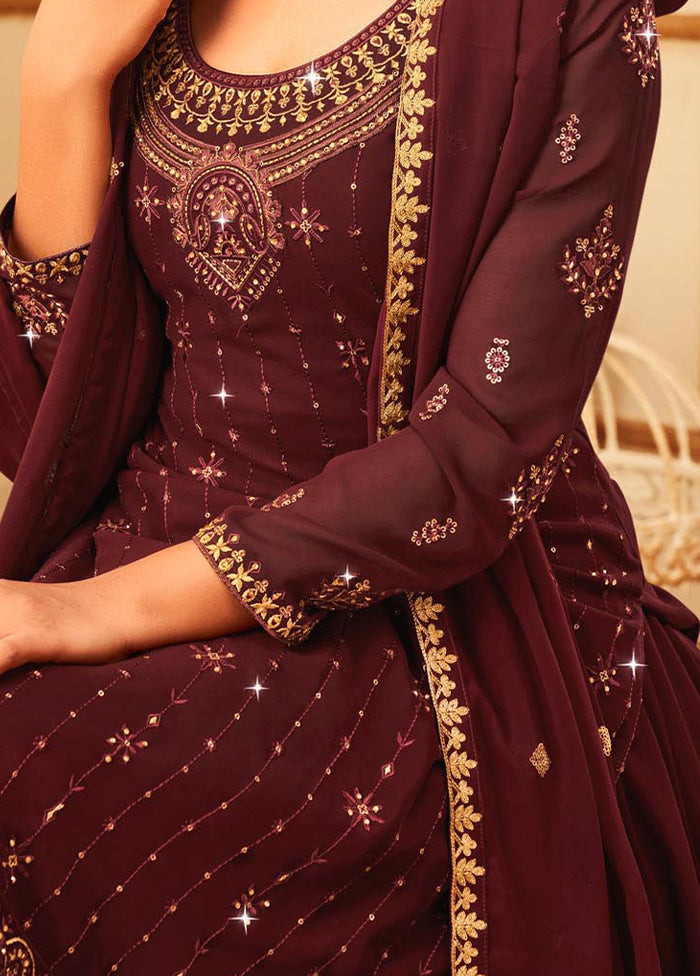 3 Pc Maroon Georgette Suit Set With Dupatta VDKSH810250 - Indian Silk House Agencies