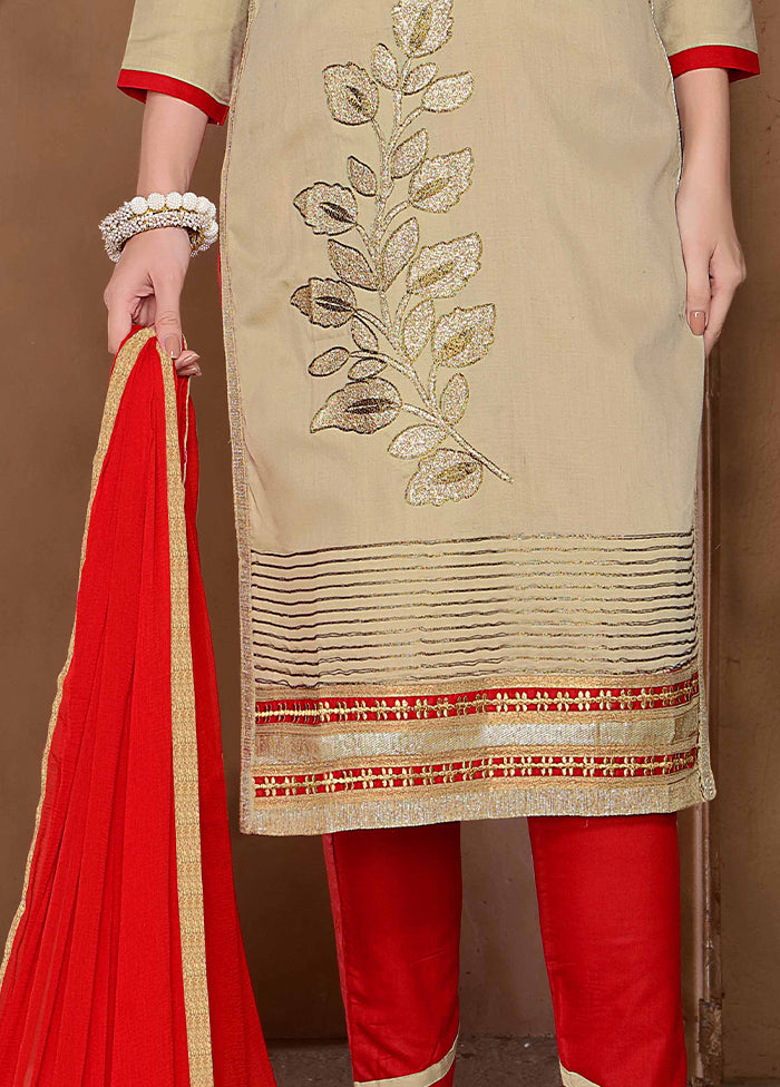 3 Pc Beige Unstitched Cotton Salwar Suit With Dupatta VDKSH810255 - Indian Silk House Agencies