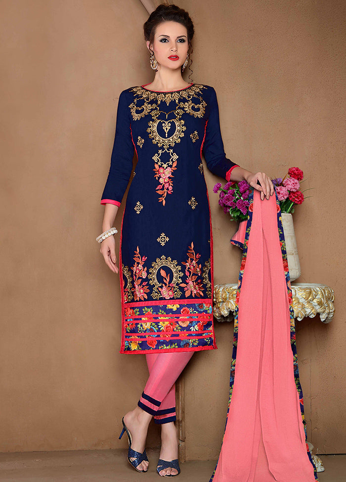 3 Pc Blue Unstitched Cotton Salwar Suit With Dupatta VDKSH810257 - Indian Silk House Agencies