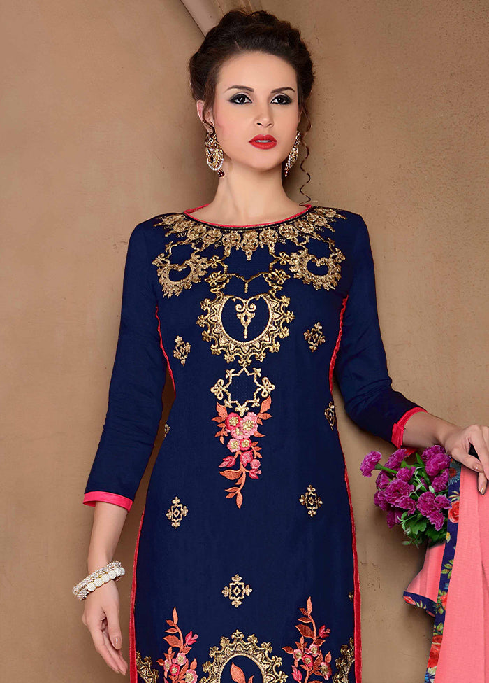 3 Pc Blue Unstitched Cotton Salwar Suit With Dupatta VDKSH810257 - Indian Silk House Agencies