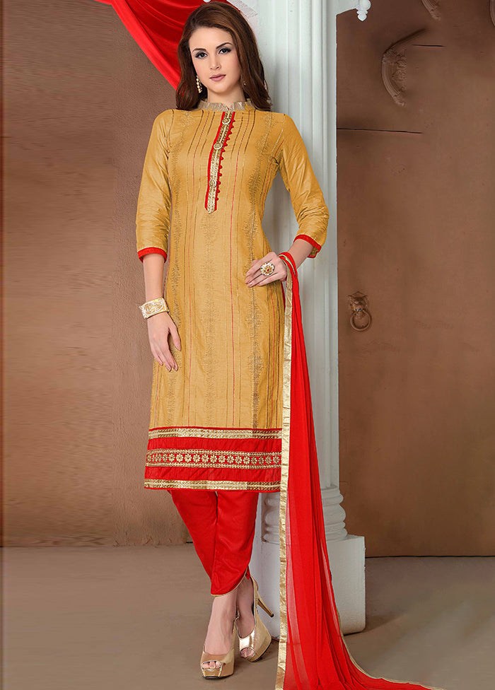 3 Pc Mustard Unstitched Cotton Salwar Suit With Dupatta VDKSH810258 - Indian Silk House Agencies