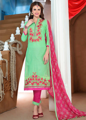 3 Pc Green Unstitched Cotton Salwar Suit With Dupatta VDKSH810260 - Indian Silk House Agencies