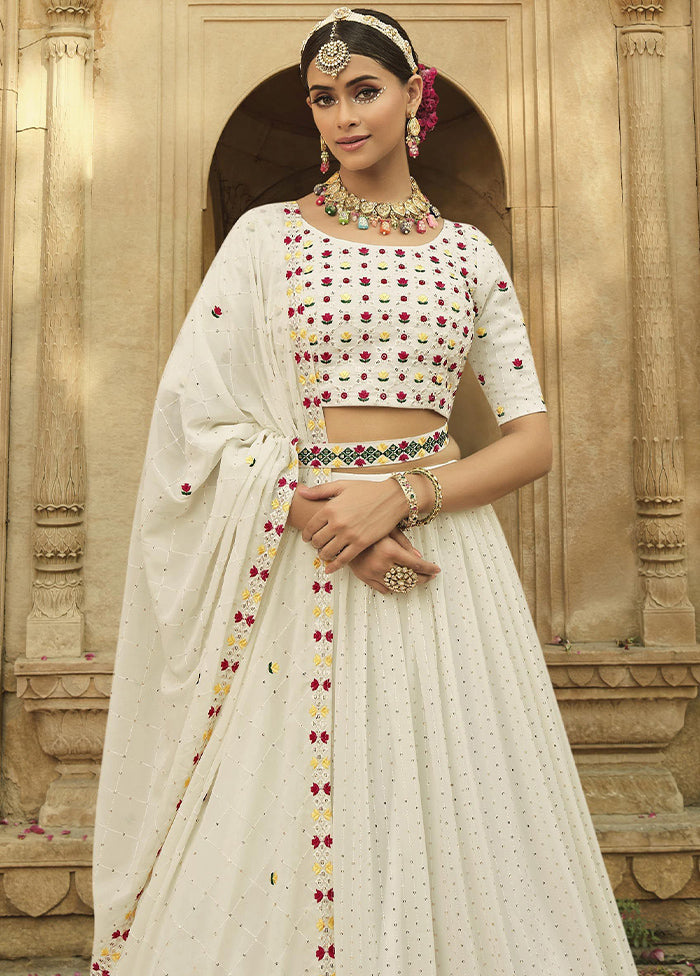 White Semi Stitched Lehenga Choli Set With Dupatta - Indian Silk House Agencies