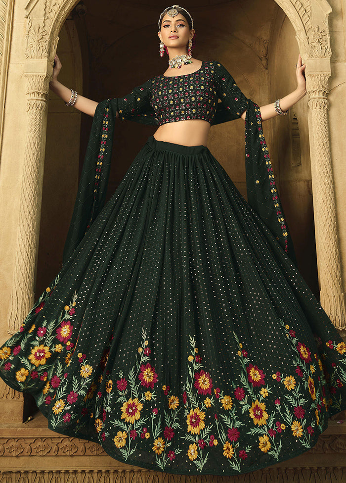 Green Semi Stitched Lehenga Choli Set With Dupatta - Indian Silk House Agencies