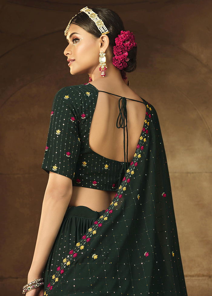 Green Semi Stitched Lehenga Choli Set With Dupatta - Indian Silk House Agencies