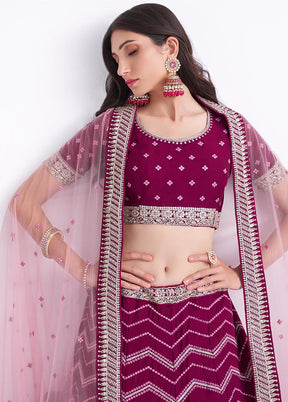 Magenta Semi Stitched Lehenga Choli Set With Dupatta - Indian Silk House Agencies