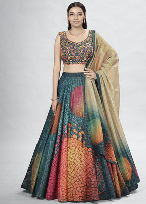 Blue Semi Stitched Lehenga Choli Set With Dupatta - Indian Silk House Agencies