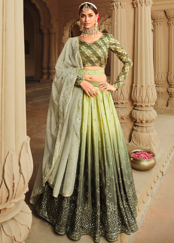 Green Semi Stitched Lehenga Choli Set With Dupatta - Indian Silk House Agencies