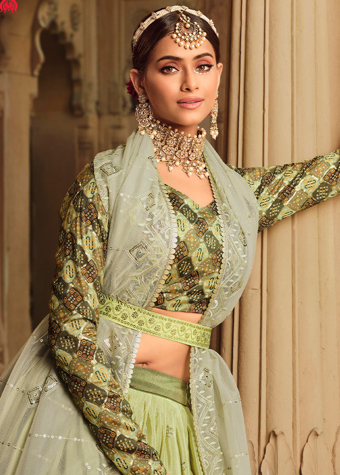 Green Semi Stitched Lehenga Choli Set With Dupatta - Indian Silk House Agencies