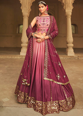 Magenta Semi Stitched Lehenga Choli Set With Dupatta - Indian Silk House Agencies