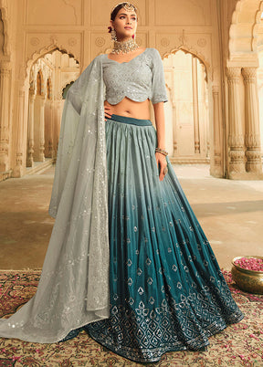 Blue Semi Stitched Lehenga Choli Set With Dupatta - Indian Silk House Agencies