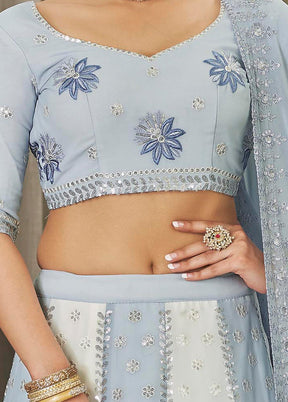 Sky Blue Semi Stitched Lehenga Choli Set With Dupatta - Indian Silk House Agencies