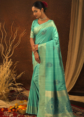 Sea Green Spun Silk Saree With Blouse Piece