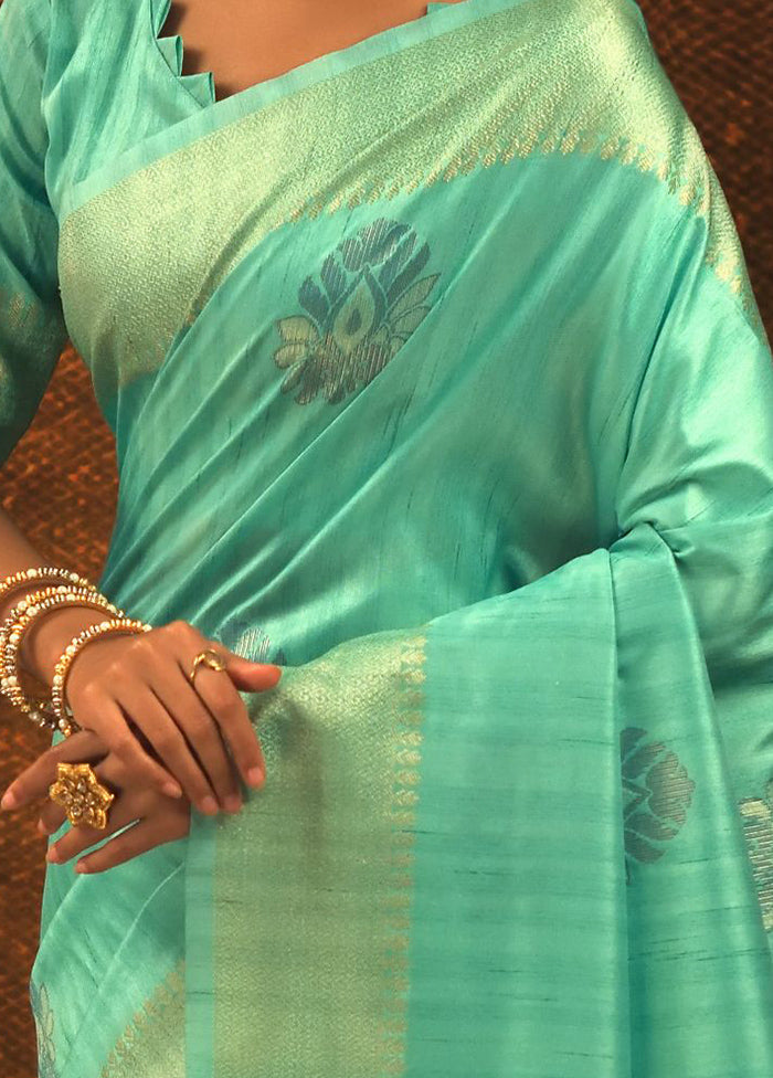 Sea Green Spun Silk Saree With Blouse Piece