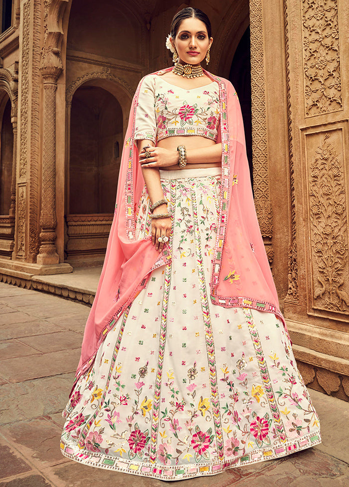 Beige Semi Stitched Lehenga Choli Set With Dupatta - Indian Silk House Agencies