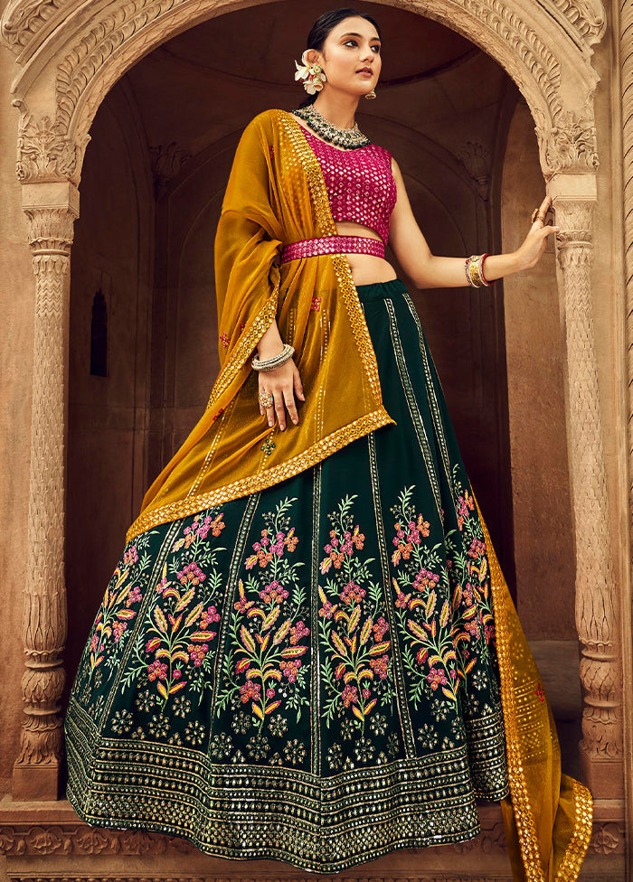 Green Semi Stitched Lehenga Choli Set With Dupatta - Indian Silk House Agencies