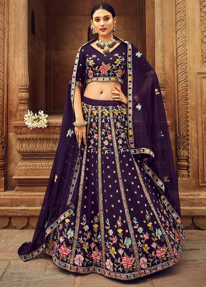 Purple Semi Stitched Lehenga Choli Set With Dupatta - Indian Silk House Agencies