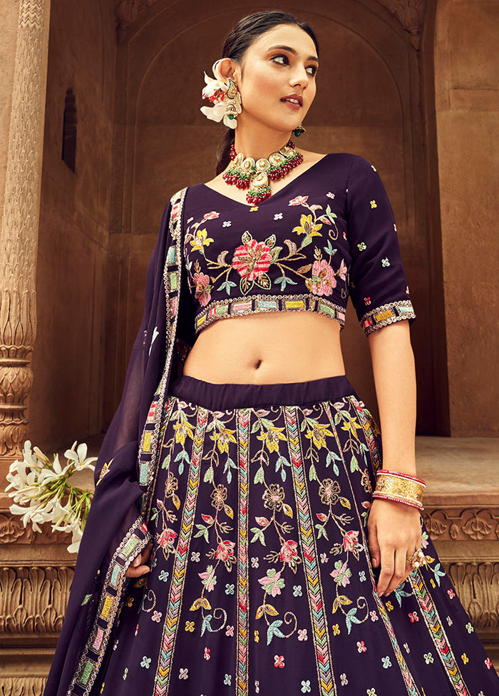 Purple Semi Stitched Lehenga Choli Set With Dupatta - Indian Silk House Agencies