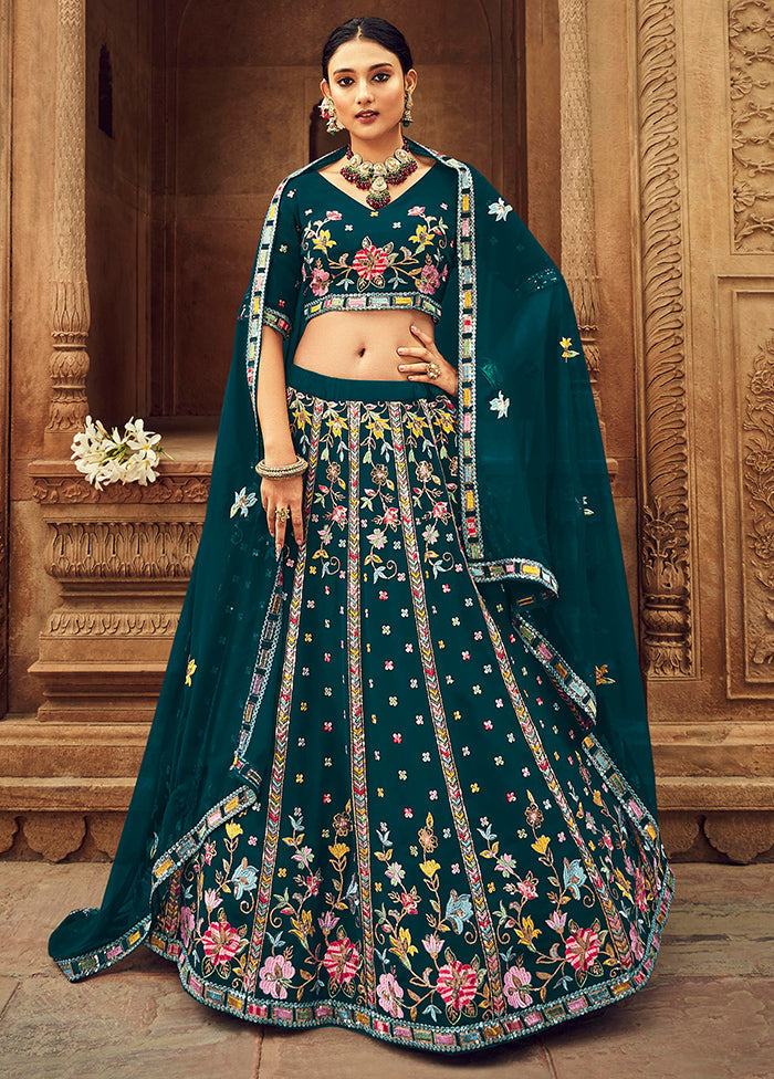 Blue Semi Stitched Lehenga Choli Set With Dupatta - Indian Silk House Agencies