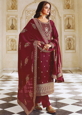 3 Pc Maroon Salwar Suit Set With Dupatta VDKSH1110272 - Indian Silk House Agencies