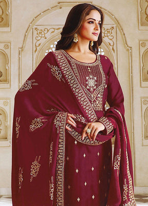 3 Pc Maroon Salwar Suit Set With Dupatta VDKSH1110272 - Indian Silk House Agencies