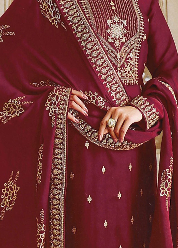 3 Pc Maroon Salwar Suit Set With Dupatta VDKSH1110272 - Indian Silk House Agencies