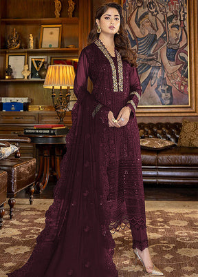 3 Pc Wine Georgette Suit Set With Dupatta VDKSH1310229 - Indian Silk House Agencies