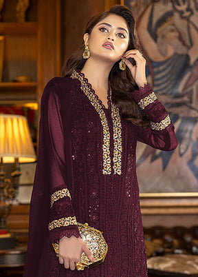 3 Pc Wine Georgette Suit Set With Dupatta VDKSH1310229 - Indian Silk House Agencies