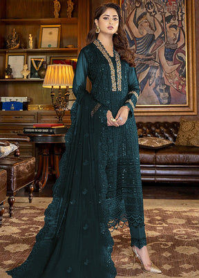 3 Pc Teal Green Georgette Suit Set With Dupatta VDKSH1310230 - Indian Silk House Agencies