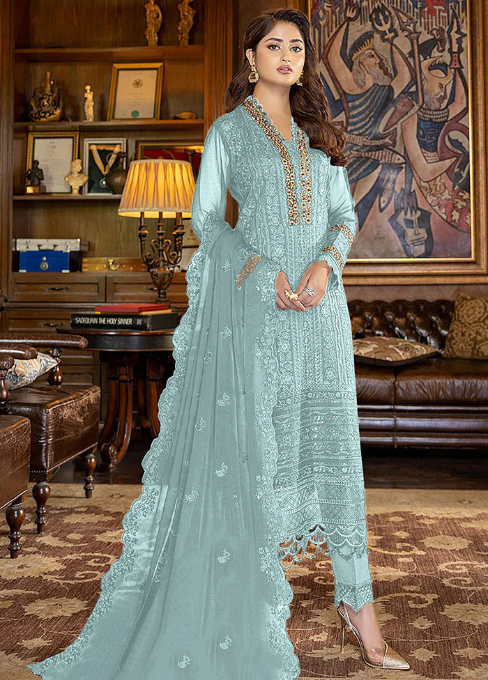 3 Pc Sky Blue Georgette Suit Set With Dupatta VDKSH1310231 - Indian Silk House Agencies