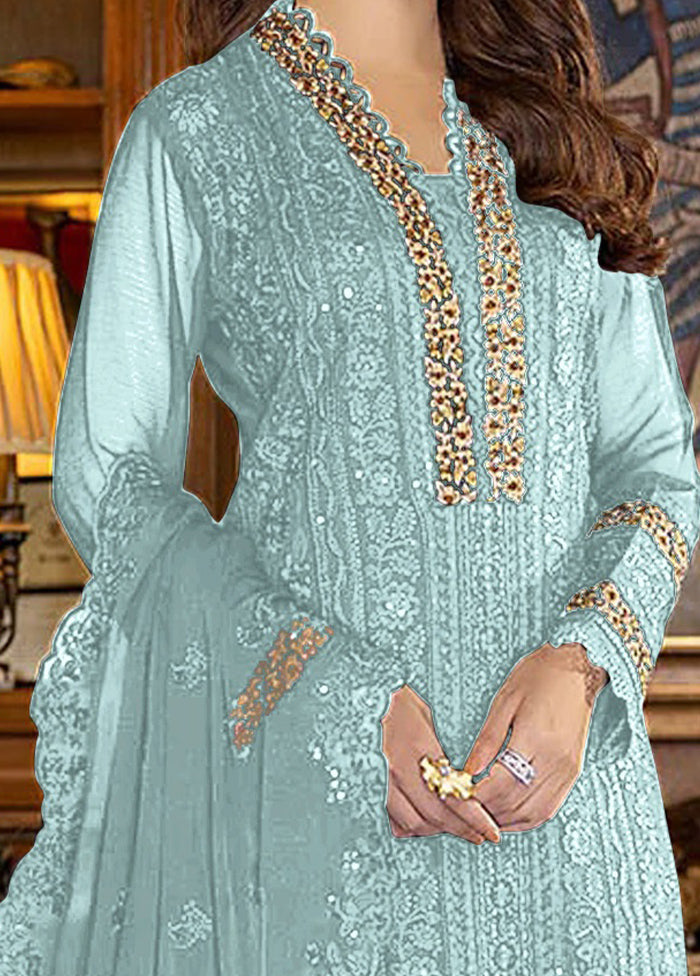 3 Pc Sky Blue Georgette Suit Set With Dupatta VDKSH1310231 - Indian Silk House Agencies