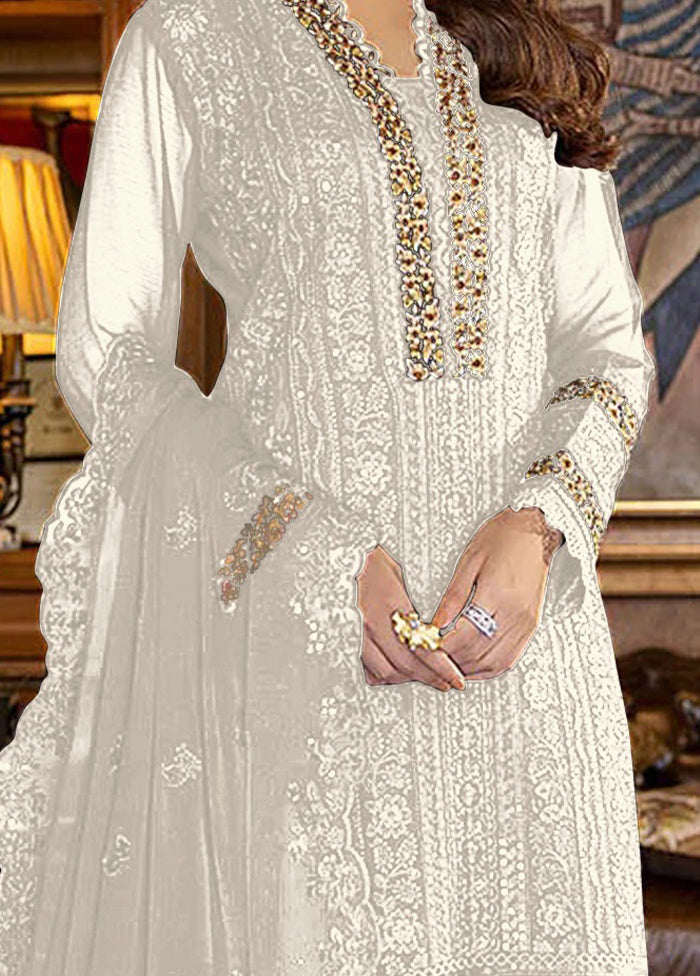 3 Pc White Georgette Suit Set With Dupatta VDKSH1310232 - Indian Silk House Agencies