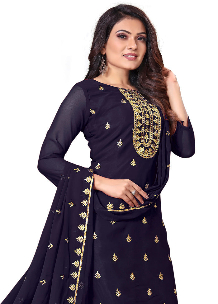 3 Pc Blue Unstitched Georgette Suit Set With Dupatta VDKSH1310248 - Indian Silk House Agencies