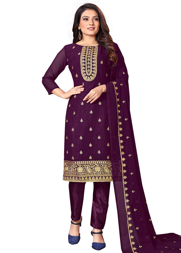 3 Pc Purple Unstitched Georgette Suit Set With Dupatta VDKSH1310251 - Indian Silk House Agencies