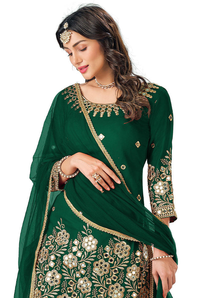 3 Pc Green Georgette Mirror Suit Set With Dupatta VDKSH1410230 - Indian Silk House Agencies