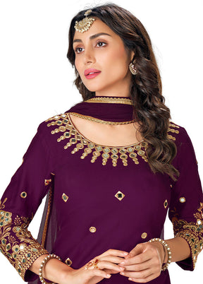 3 Pc Purple Georgette Mirror Suit Set With Dupatta VDKSH1410231 - Indian Silk House Agencies