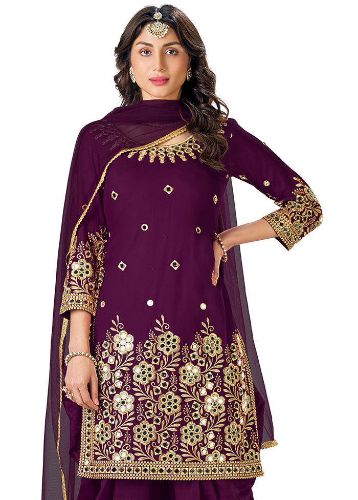 3 Pc Purple Georgette Mirror Suit Set With Dupatta VDKSH1410231 - Indian Silk House Agencies