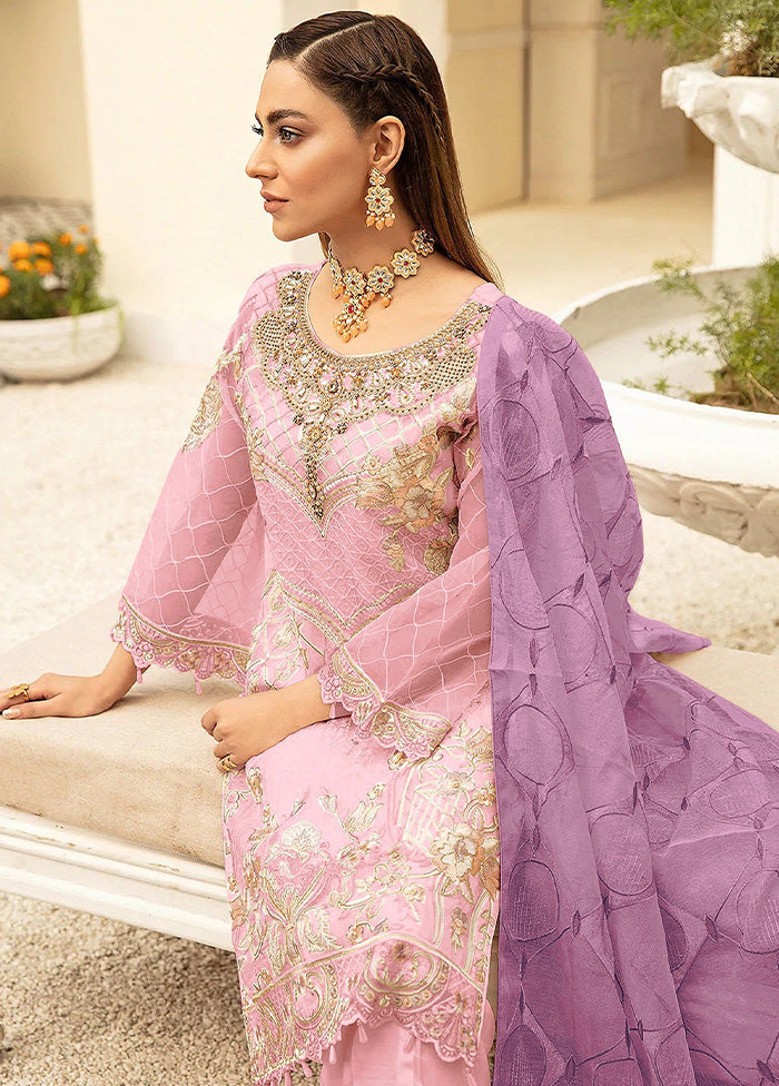 3 Pc Pink Georgette Thread Suit Set With Dupatta VDKSH1410234 - Indian Silk House Agencies